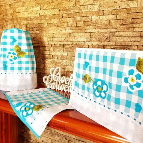 Joguinho de Cozinha Azul Xadrez 3 Peças