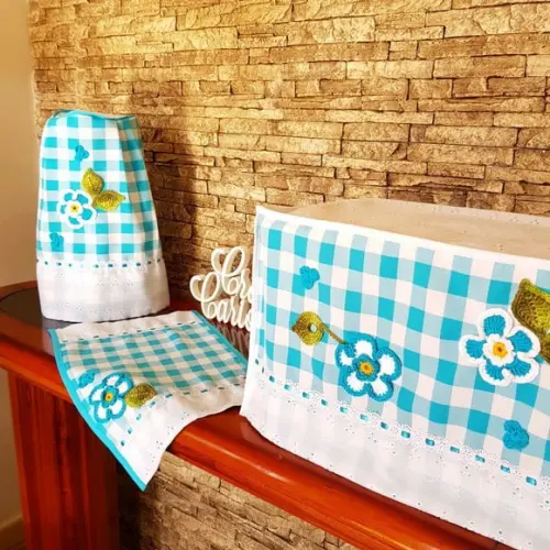 Joguinho de Cozinha Azul Xadrez 3 Peças