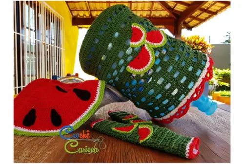 Joguinho de Cozinha Crochê Melancias 4 Peças