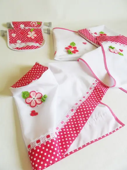 Joguinho para cozinha Rosa Floral: 5 peças