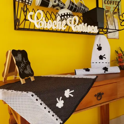 Joguinho preto e branco poás para cozinha: 4 peças