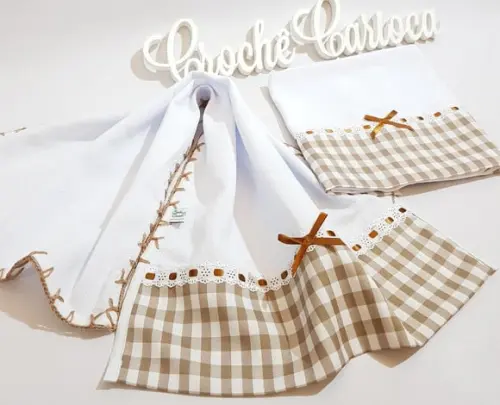 Kit 02 Panos de Prato Minimalista Xadrez Bege Alto Padrão