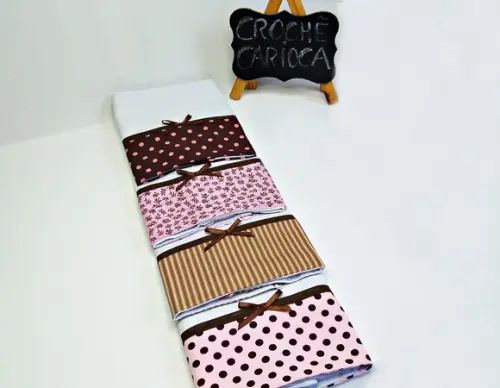 Kit 4 Panos de Prato Coordenado Rosa e Marrom