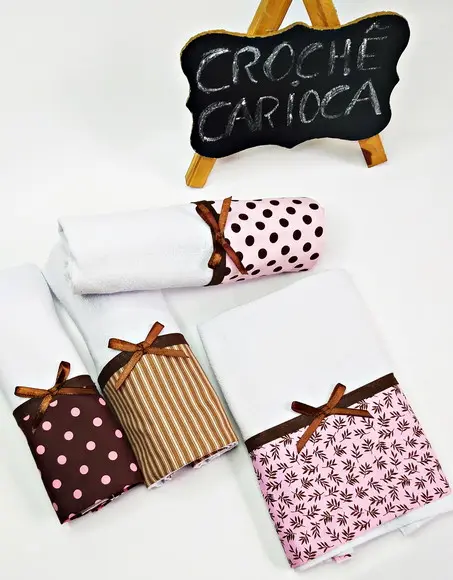 Kit 4 Panos de Prato Coordenado Rosa e Marrom