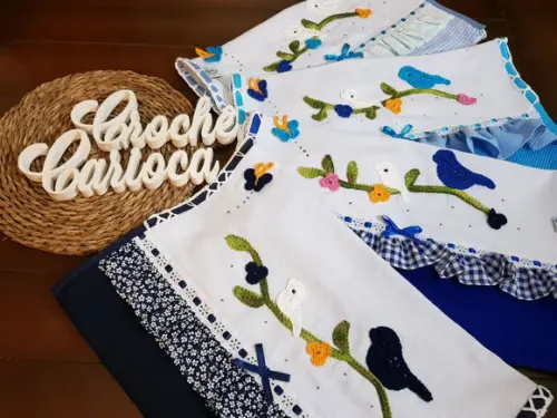 Kit Coordenado 04 Panos de Prato Passarinhos Grande 80x50