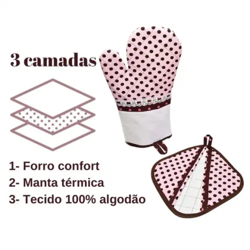 Kit Cozinha Luva e Pegador Térmicos Escolha Cores