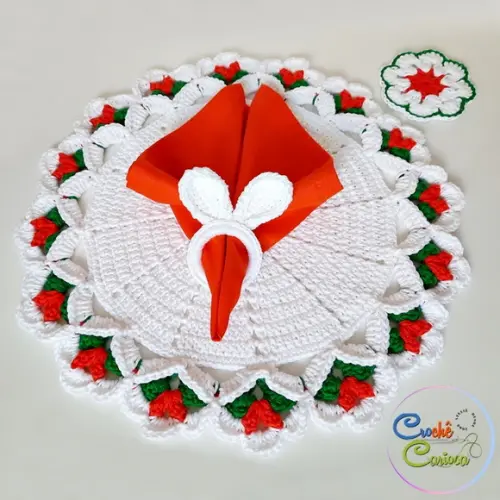 Kit Mesa Posta Completo 4 Lugares 16 Peças Crochê
