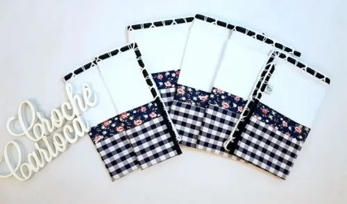 Kit Panos de Prato 5 Peças Grande 80x50 Bico de Crochê