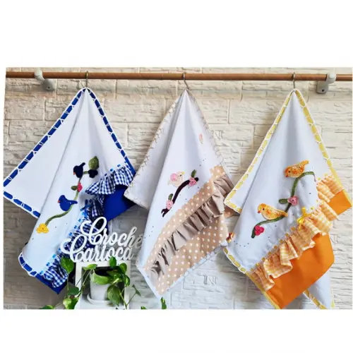 Kit Panos de Prato Tema Passarinhos Grande 80x49 cm 3 Peças