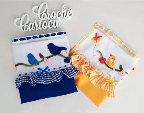 Kit Panos de Pratos Composê Azul e Amarelo Passarinhos 2pc