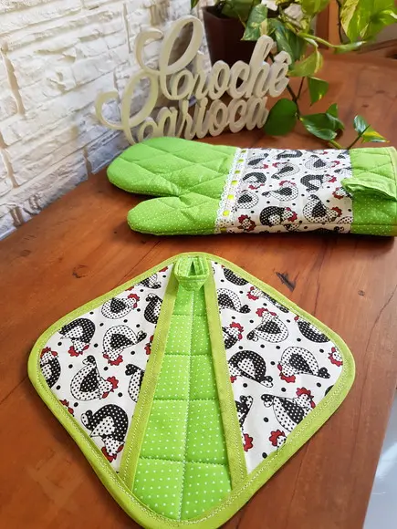 Luva E Pegador Térmicos - Verde Poás E Galinhas