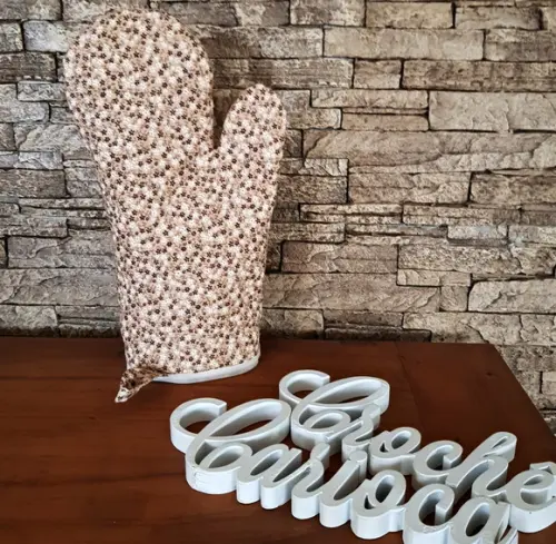 Luva Térmica de Cozinha Pulso Longo Floral Bege