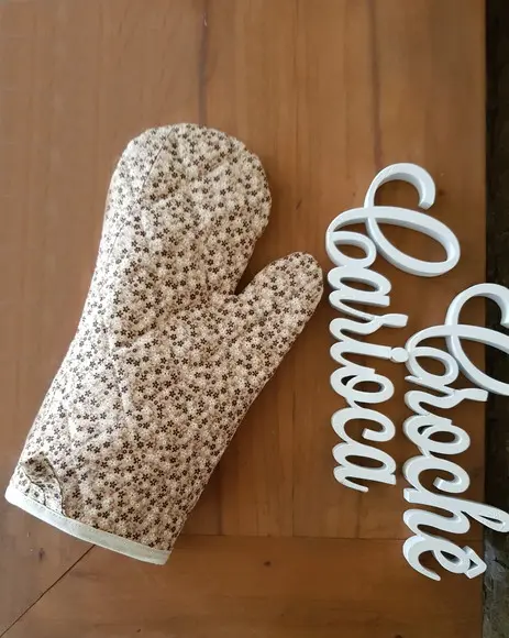 Luva Térmica de Cozinha Pulso Longo Floral Bege