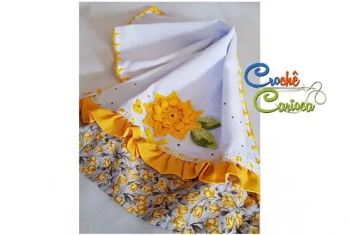 Pano de Prato Amarela Flor de Crochê ou Escolha Cores