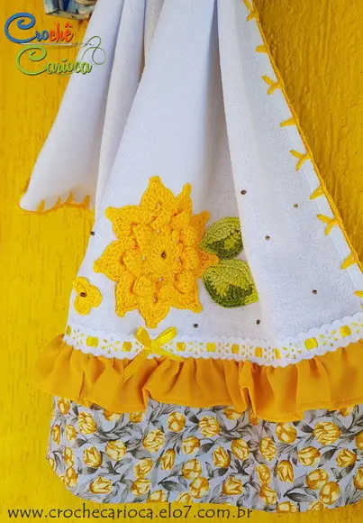 Pano de Prato Amarela Flor de Crochê ou Escolha Cores