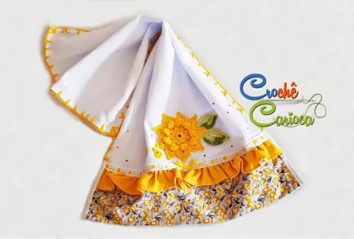 Pano de Prato Amarela Flor de Crochê ou Escolha Cores
