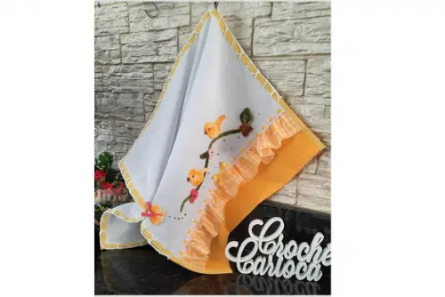 Pano de Prato Amarelo Passarinhos Escolha Cores 80x50