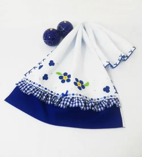 Pano de Prato Azul Royal Flores Xadrez Cozinha Grande