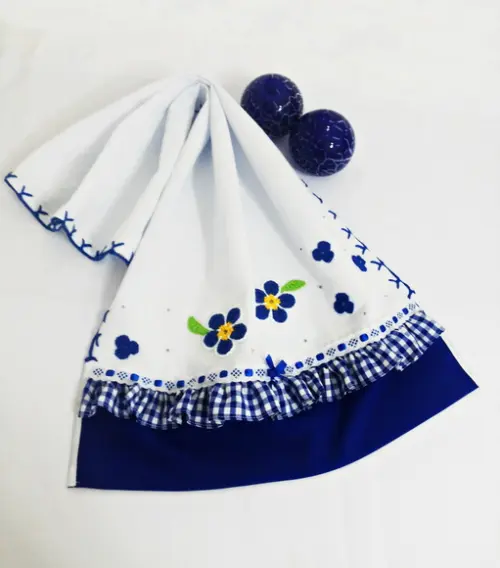 Pano de Prato Azul Royal Flores Xadrez Cozinha Grande