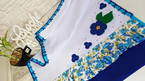 Pano de Prato Azul Floral de Sacaria Cozinha Tam Grande