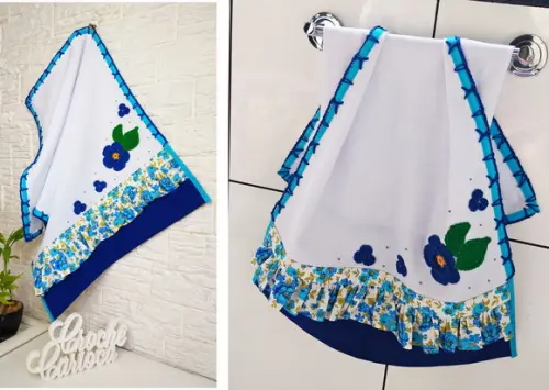 Pano de Prato Azul Floral de Sacaria Cozinha Tam Grande