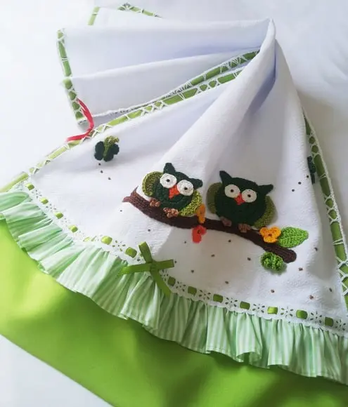 Pano de Prato Verde Crochê Corujinhas para Cozinha Alta durabilidade
