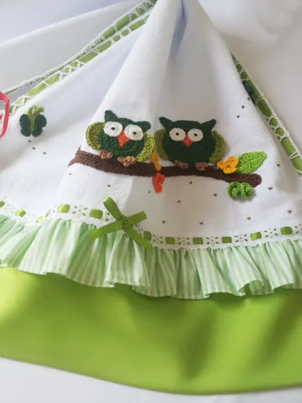 Pano de Prato Verde Crochê Corujinhas para Cozinha Alta durabili