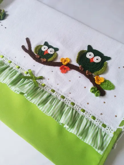 Pano de Prato Verde Crochê Corujinhas para Cozinha Alta durabili
