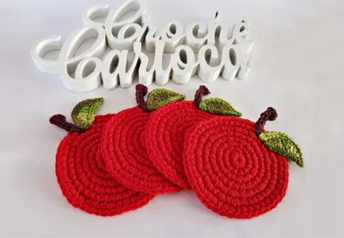 Porta Copos de Crochê Maças Lembrancinha