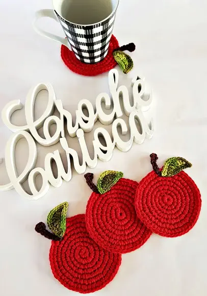 Porta Copos de Crochê Maças Lembrancinha