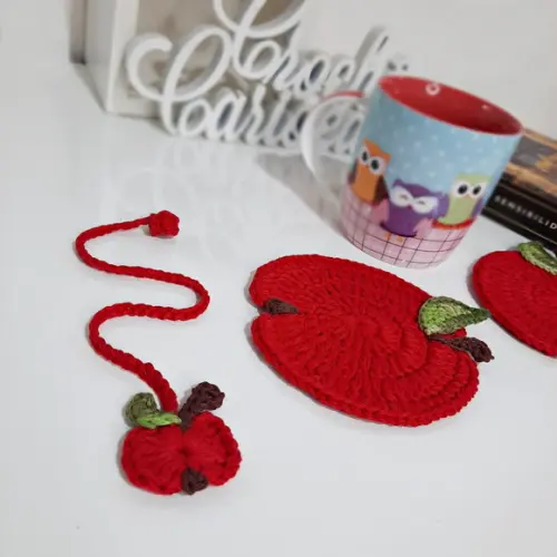 Porta-copo e Marcador de Livro Maça - Kit com 2 Peças