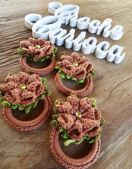Porta-guardanapos Crochê 3d 04 Unidades