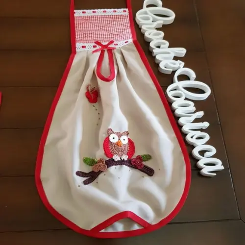 Puxa Sacos Bege e Vermelho Corujinhas