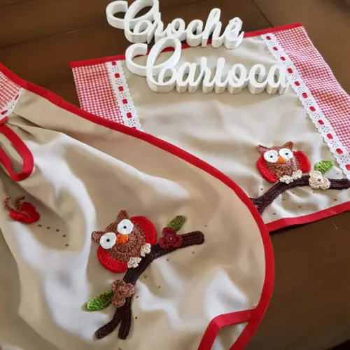 Puxa Sacos Bege e Vermelho Corujinhas