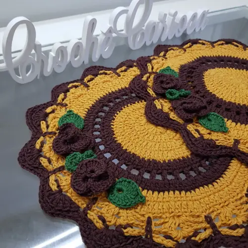 Sousplat de Crochê Profissional Amarelo Ouro e Marrom
