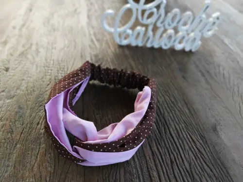 Tiara De Tecido E Elástico - Rosa E Marrom