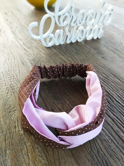 Tiara De Tecido E Elástico - Rosa E Marrom