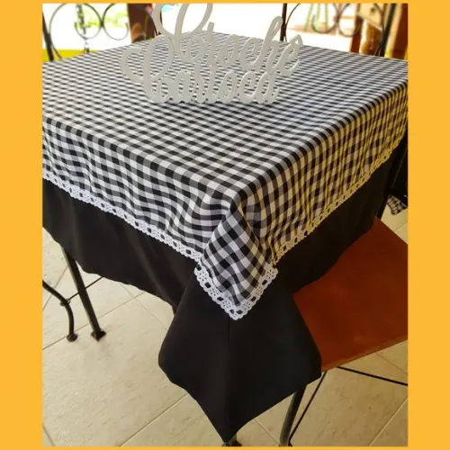 Toalha de Mesa Farmhouse Xadrez Preto Canto Mitrado