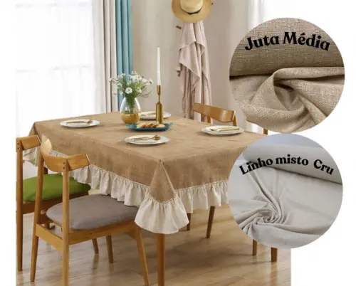 Toalha de Mesa Linho e Juta 2,00 x 1,40 ou Sob Medida