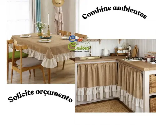 Toalha de Mesa Linho e Juta 2,00 x 1,40 ou Sob Medida