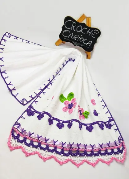 Toalha para Lavabo Bordada em Crochê Escolha Cores