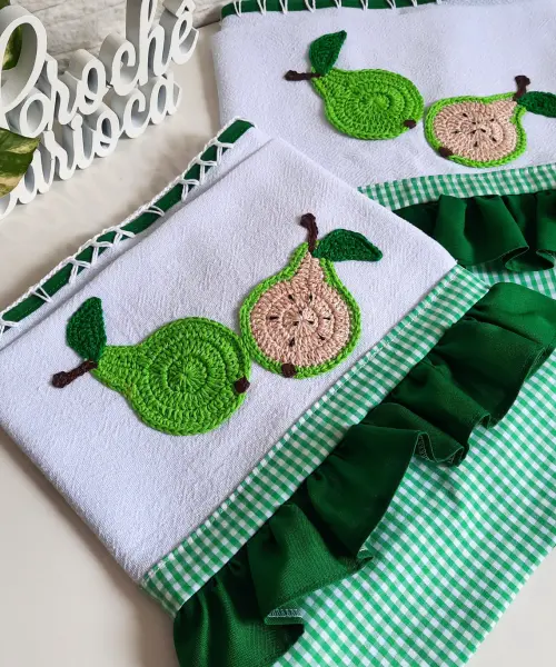 Panos de Prato Criativo Frutinha Verde kit 2 unidades Alto Padrão