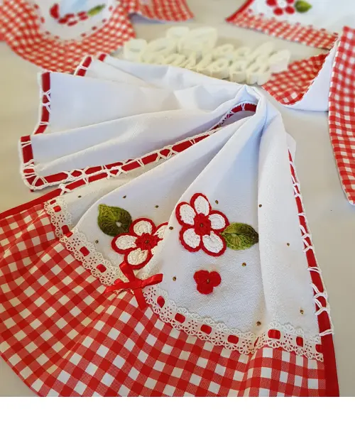 Pano de Prato Floral com Xadrez Delicado Farmhouse 2 peças