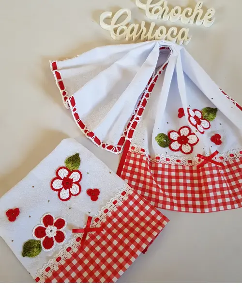 Pano de Prato Floral com Xadrez Delicado Farmhouse 2 peças