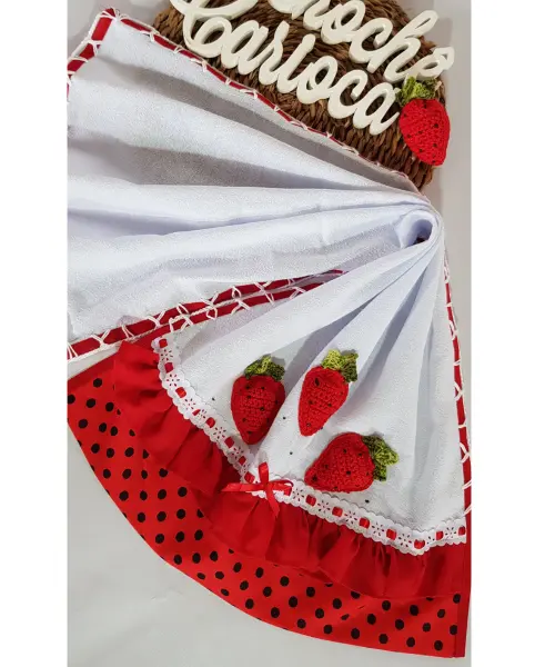 Pano de Prato Morangos 3d Bordado de Crochê Tamanho Grande