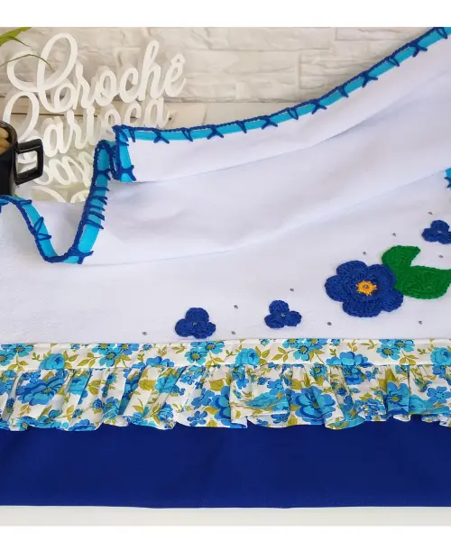Pano de Prato Primavera Azul Crochê Grande 80x50
