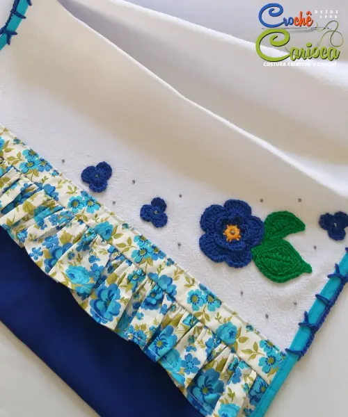 Pano de Prato Primavera Azul Crochê Grande 80x50