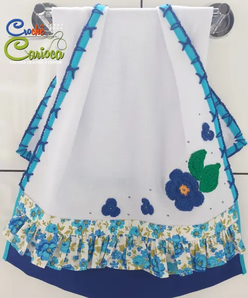 Pano de Prato Primavera Azul Crochê Grande 80x50