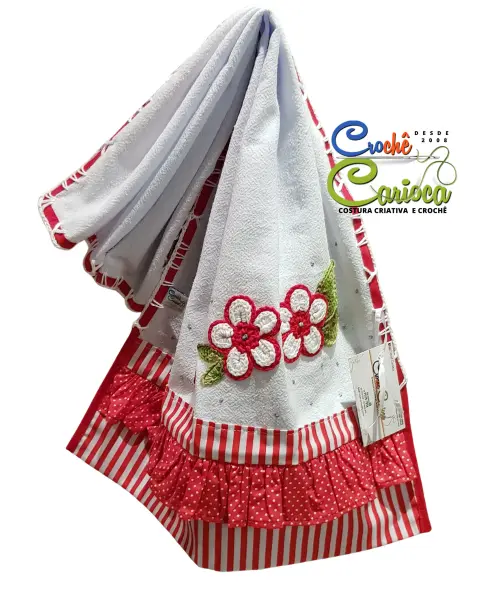 Pano de Prato Vermelho Floral e listras Alto Padrão e durabilida