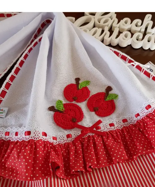 Pano de Prato Vermelho Maças Feirinha Criativo Alta Qualidade